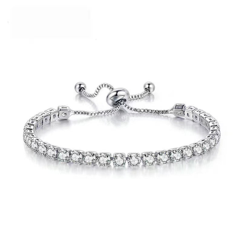 Wholesale 4mm round single row full diamond adjustable crystal tennis birthstone copper bracelet